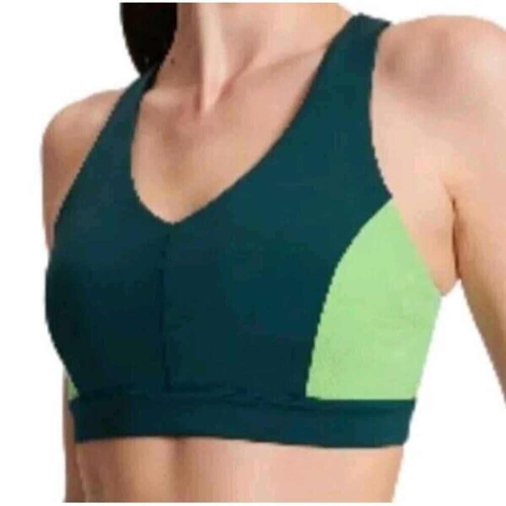 Peloton Women Medium Green Teal Ribbed Repreve Recycled Sports‎ Bra RN150110